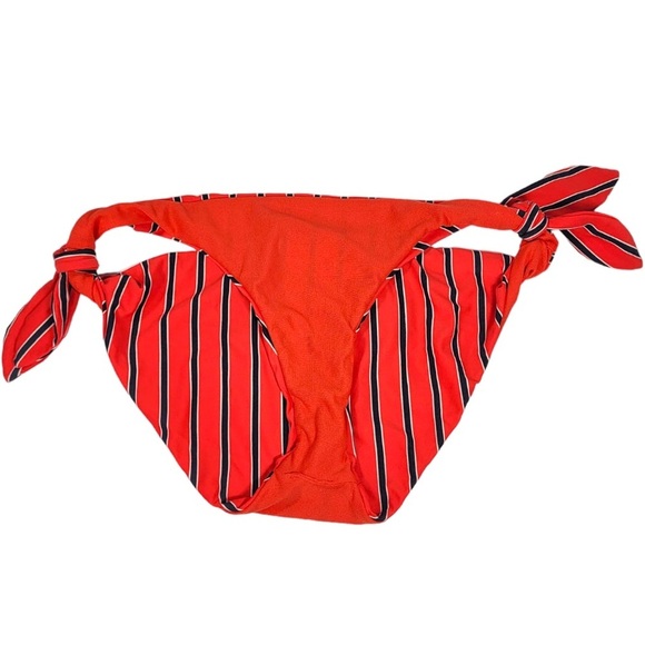 Billabong Hot For Now Lowrider Tie Bikini Bottom Bandeau Top Set in Red Stripe - Picture 7 of 13